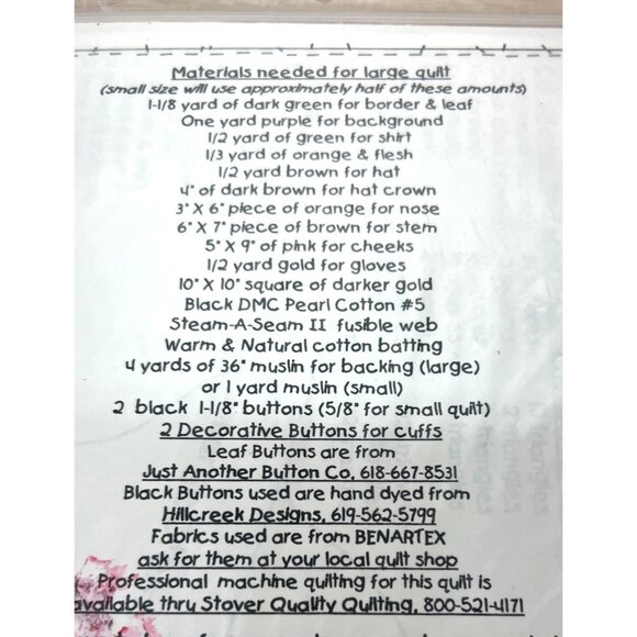 My Scarecrow Quilt Pattern Prairie Grove Peddler Two Sizes 56" X 62" & 30" X 33 - Picture 3 of 3